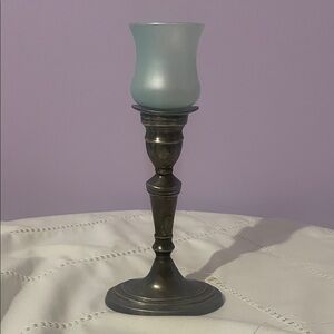 Elegant blue  Frosted Glass Candle Holder with silver base